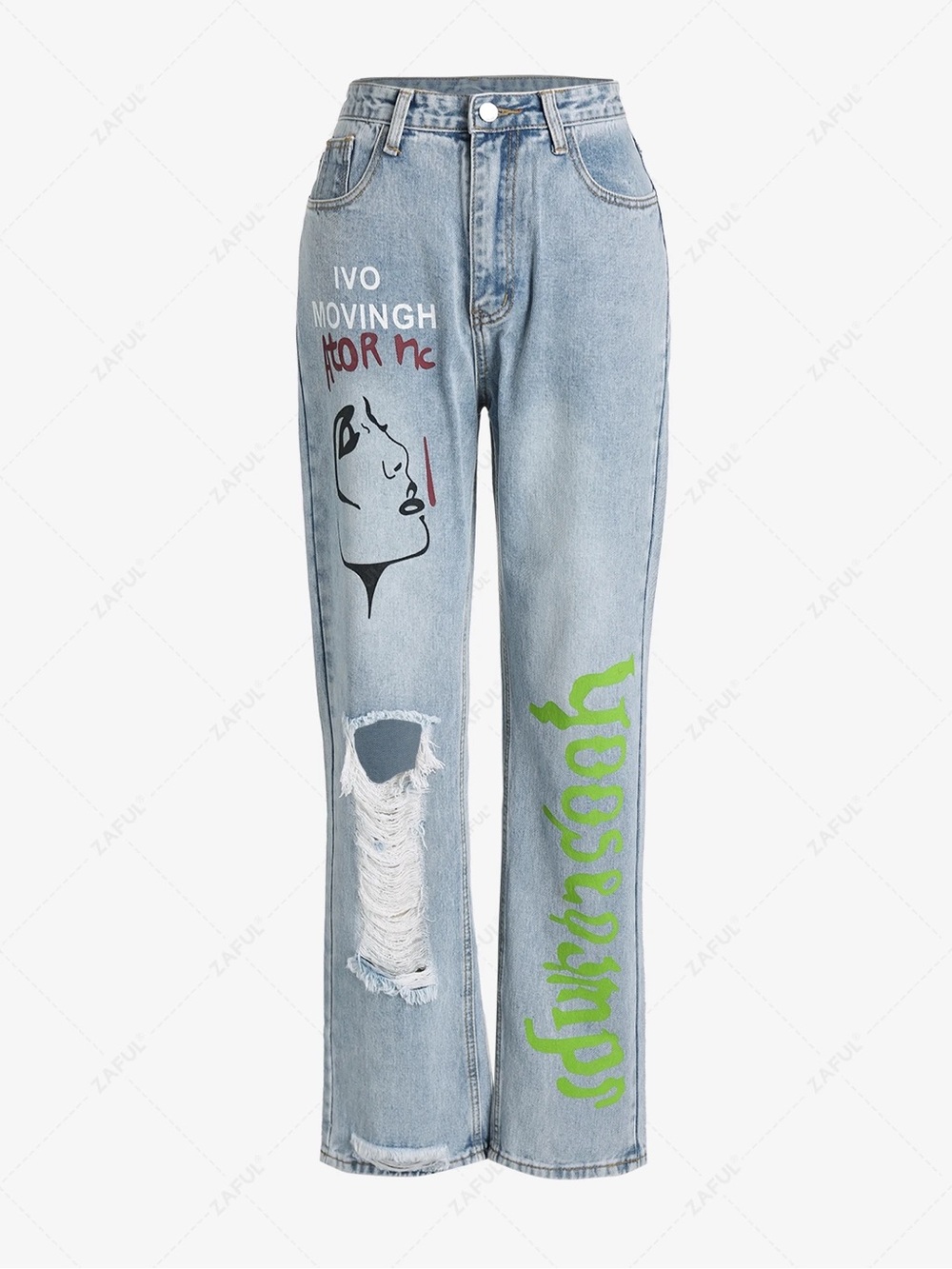 SHEIN Two-Tone Light Blue Washed Denim Jeans XS